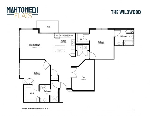 Floor plan for 2 beds, 2 baths, 1476 sqft